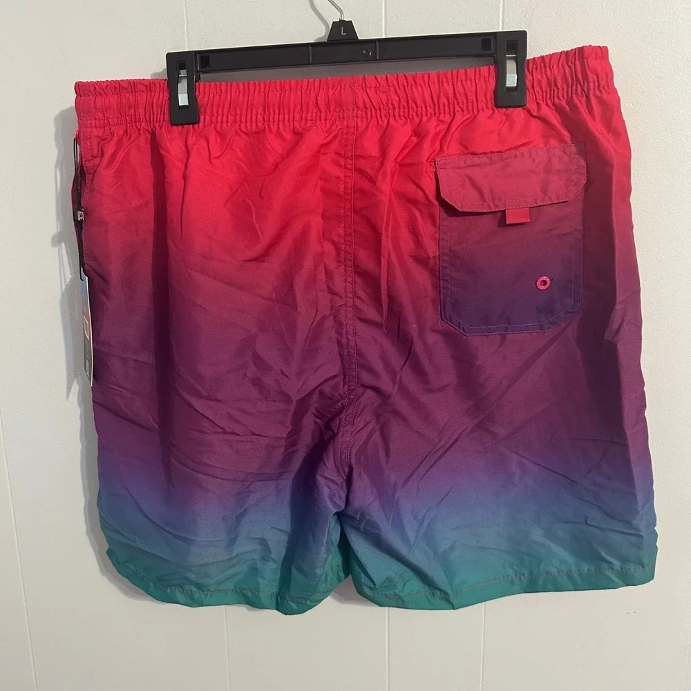 Uzzi Mens XL Swim Trunks Ombre Pink Purple Teal Gradient Mesh Lined Board Shorts